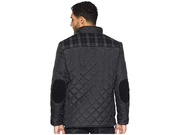 Cole Haan Quilted Plaid-Yoke Mixed-media Jacket, Black, Men's, Medium