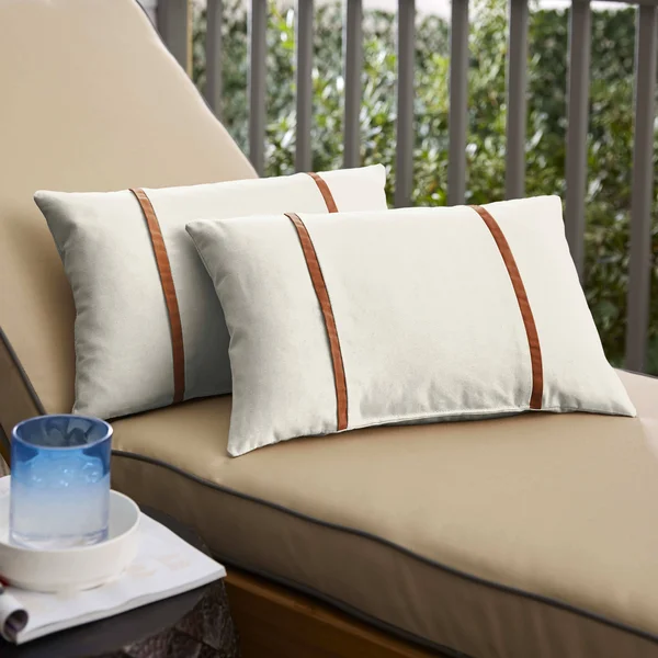 Humble and Haute Sunbrella Canvas Natural - Rust Flange Indoor/ Outdoor Pillows, Set of 2, Size: 13 x 20, Beige