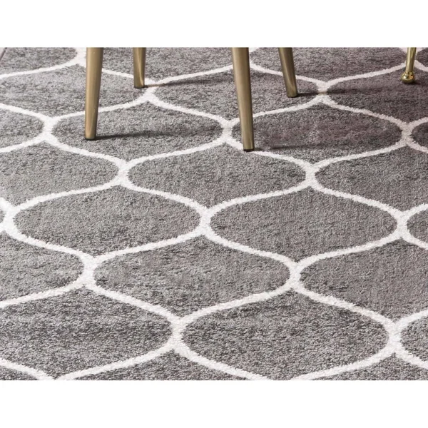 6&x9& Rounded Trellis Frieze Rug Dark Gray/Ivory - Unique Loom