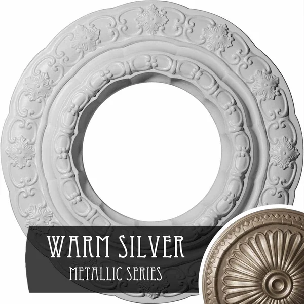 15 3/8x22OD x 7x22ID x 1x22P Lisbon Ceiling Medallion (Fits Canopies Up to 7x22), Hand-Painted Warm Silver