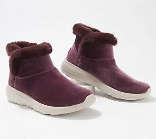Skechers GOwalk So Soft Velvet Chugga Boots - Size 9-1/2 Medium, Burgundy