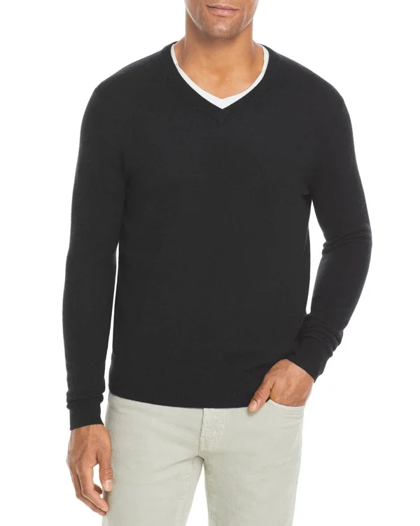 The Men's Store at Bloomingdale&s Cashmere V-Neck Sweater - 100% Exclusive - Gray - Size Small - Gray Navy Twist