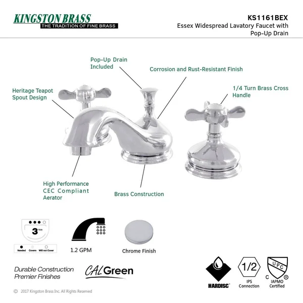 Kingston Brass KS1168BEX Widespread Lavatory Faucet, Satin Nickel
