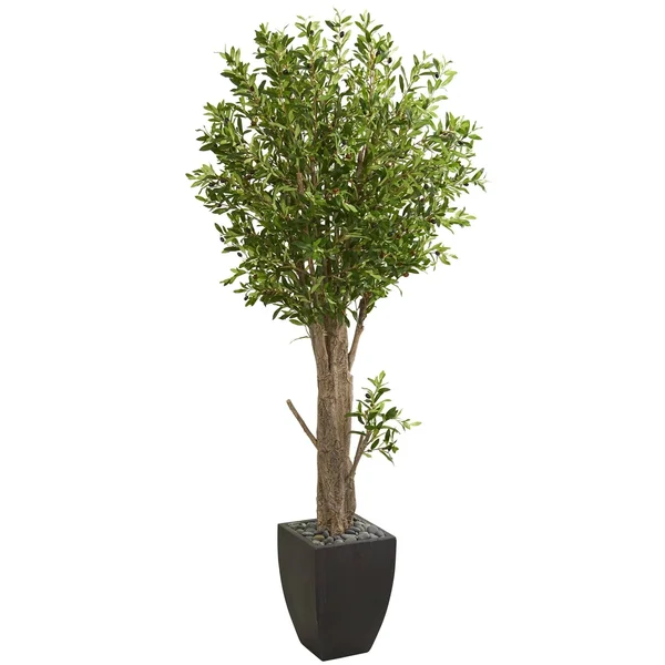 6.5& Olive Artificial Tree in Black Planter - H: 6.5 ft. W: 37 in. D: 25 in, Nearly Natural