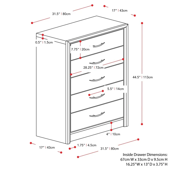 Tall Newport 5 Drawer Dresser Gray Washed Oak - CorLiving