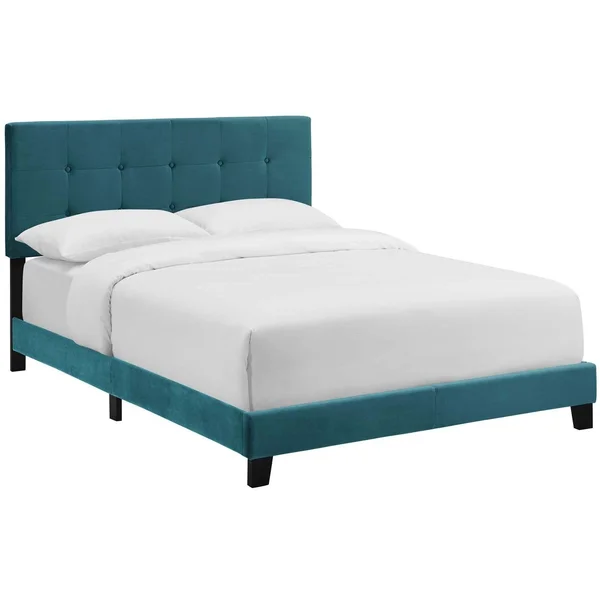 Modway Amira King Upholstered Velvet Bed - Sea Blue