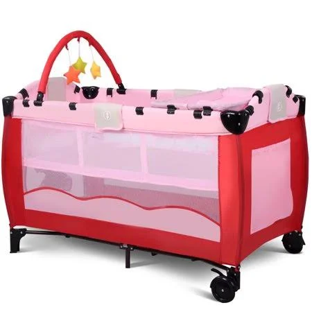 Costway Travel Playard with Bassinet, Pink