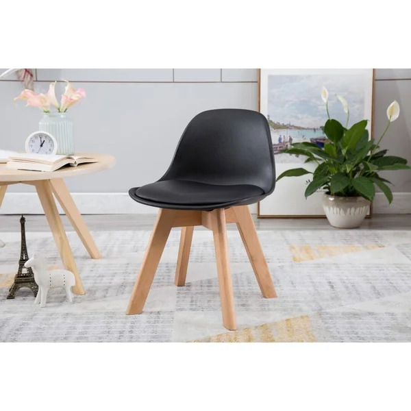 Porthos Home Brynn Kids Chair - Plastic Shell with Seat CUSHION, Beech Wood Legs - Orange