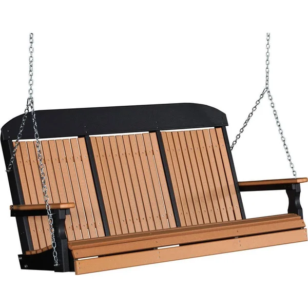 LuxCraft Classic 5& Porch Swing with Flip Down Center CONSOLE, Cedar on Black