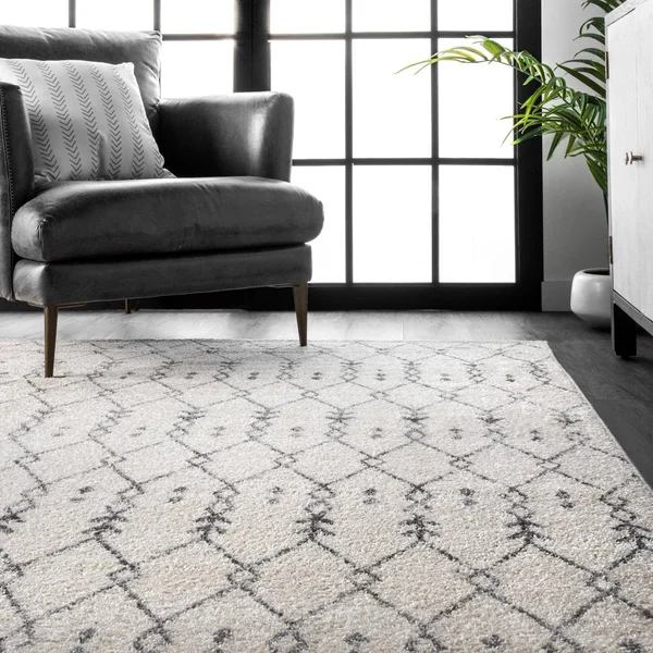 nuLOOM Gem Cartouche Trellis Off White 8 ft. x 10 ft. Area Rug