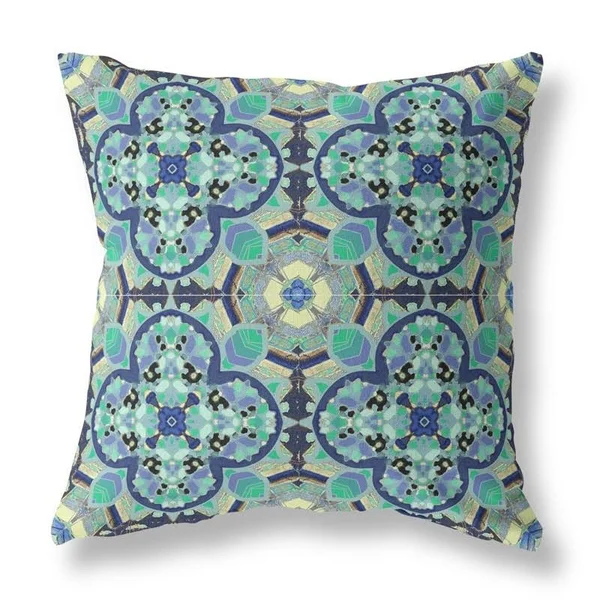 Clover Leaf Floral Broadcloth Zippered Pillow Aqua Indigo 16x22x16x22