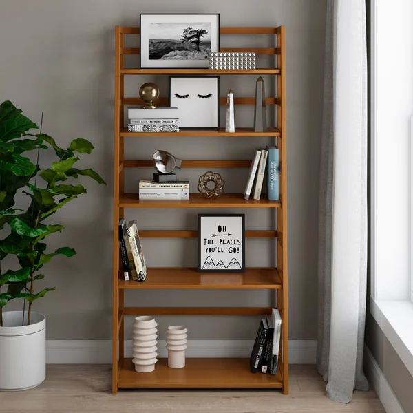 Wyndenhall Normandy Solid Wood 63 inch x 30 inch Rustic Ladder Shelf Bookcase - 30x22W x 15.9x22d x 63x22H - 30x22W x 15.9x22d x