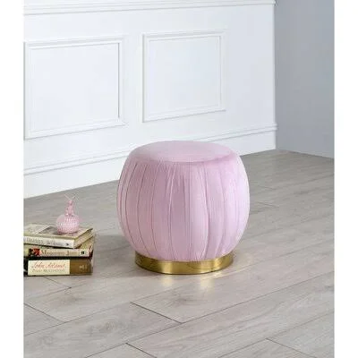 Arion 19x22 Wide Velvet Round Footstool Mercer41 Fabric: Pink Carnation Velvet