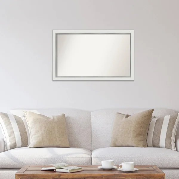 Amanti Art Medium Rectangle Satin White Silver Casual Mirror (23.12 in. H x 45.12 in. W)