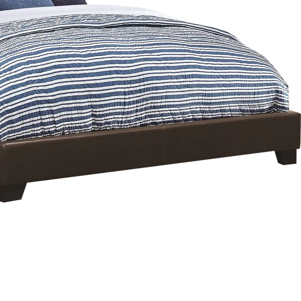 Benzara - Leather Upholstered Queen Size Platform Bed, Brown, 64.25in x 86.25in x 45.75in