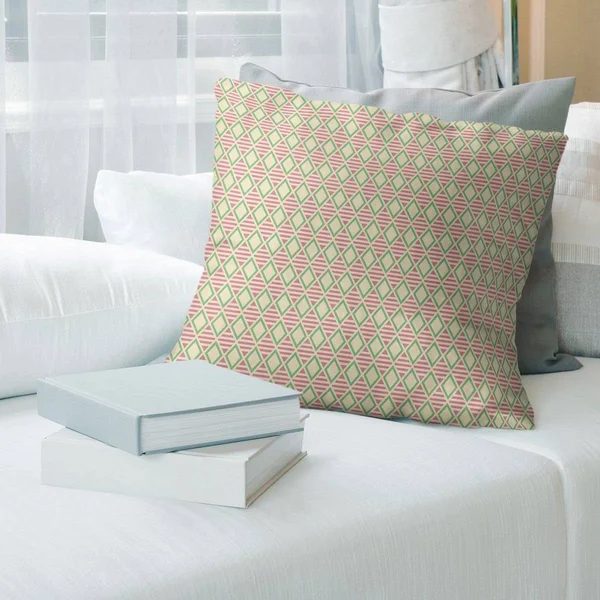 Porch & den Haide Geometric Diamonds Throw Pillow - 18 x 18 - Yellow Pink & Green - Linen