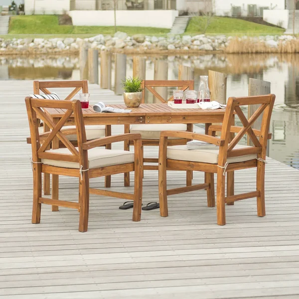 Manor Park 5-Piece X-Back Wood Outdoor Patio Dining Set, Brown