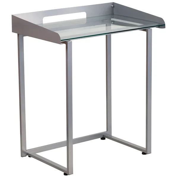 Flash Furniture Contemporary Desk with Clear Tempered Glass and Frame - Silver