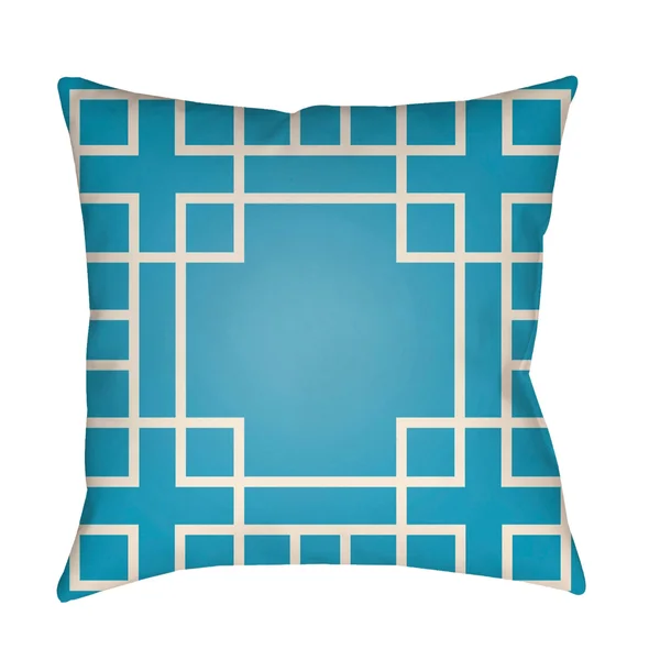 22x22 Aqua Blue and Cream White Shanghai Links Patterned Square Throw Pillow Cover