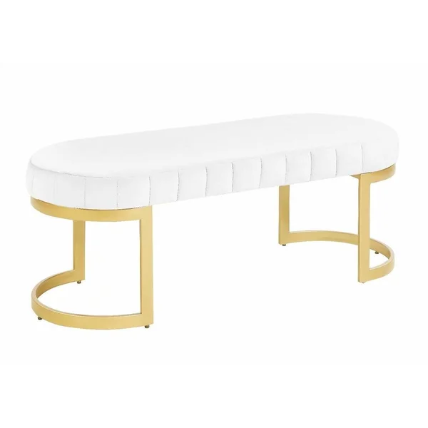 Morden Fort Contemporary Bench, Upholstered Velvet Bench Seat with Metal Legs for Entryway, Bedroom, Living Room - White - Mediu