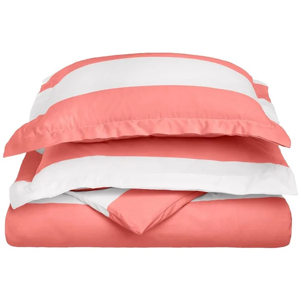 Superior Cabana Striped 600 Thread Count 3-Piece Duvet Cover Set (Full/Queen - Pink)