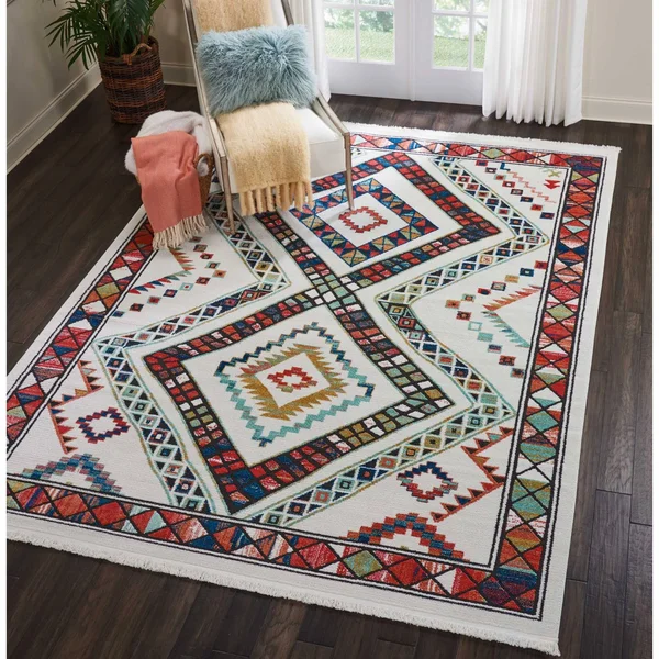 Nourison Tribal Decor Area Rug, White, 7&10x22 x 10&9x22
