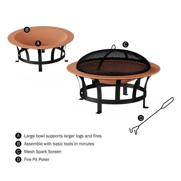 Pure Garden 30 in. W x 20 in. H Round Steel Wood Burning Outdoor Deep Fire Pit in Copper/Black with Grilling Grate, Multi-Colore