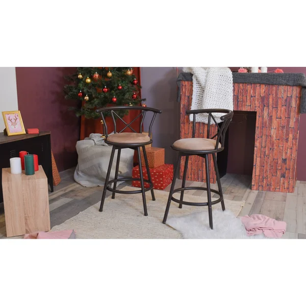 Furniturer Hailey 29 in. Brown Swivel Bar Stool (Set of 2)