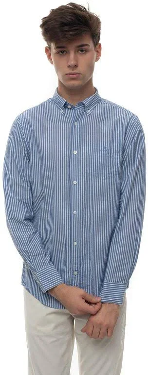 Gant Regular Fit Tech Prep Stripe Seersucker Shirt - Blue (S)