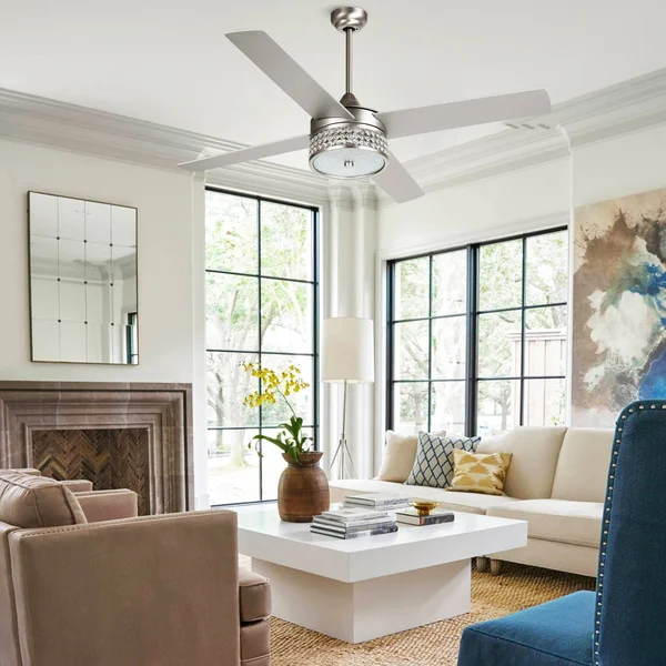 52-Inch Reversible 4-Blade Crystal Ceiling Fan with Remote - N/A - Stain Nickel