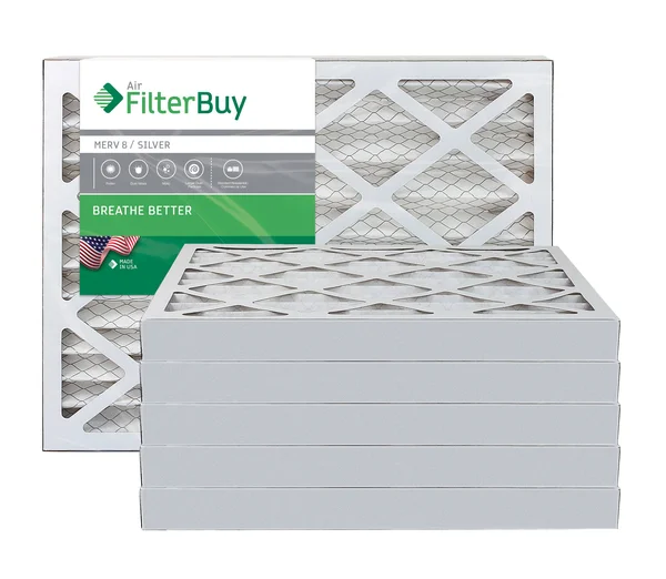 AFB Silver MERV 8 14x24x2 Pleated AC Furnace Air Filter. Pack of 6 Filters. 100% produced in The USA.