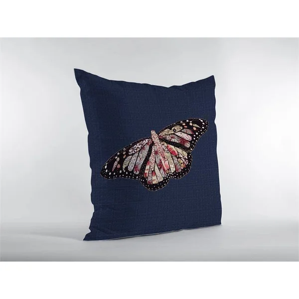 Rustic Butterfly Broadcloth Zippered Pillow Denim Blue 20x22x20x22