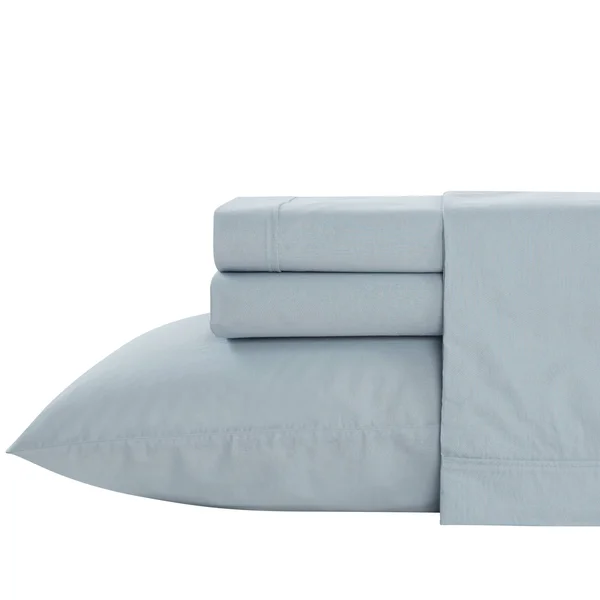 Vera Wang Solid Cotton Organic Sheet Set - Queen - Blue
