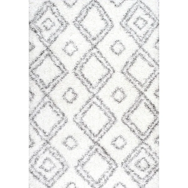 Palm Canyon Pico Moroccan Trellis White/ Grey Easy Shag Rug - 9&2 x 12& (White)