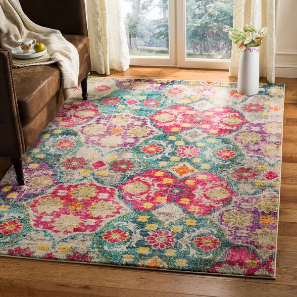 Safavieh Monaco MNC248R 5&1x22 x 7&7x22 Grey - Fuchsia Area Rug