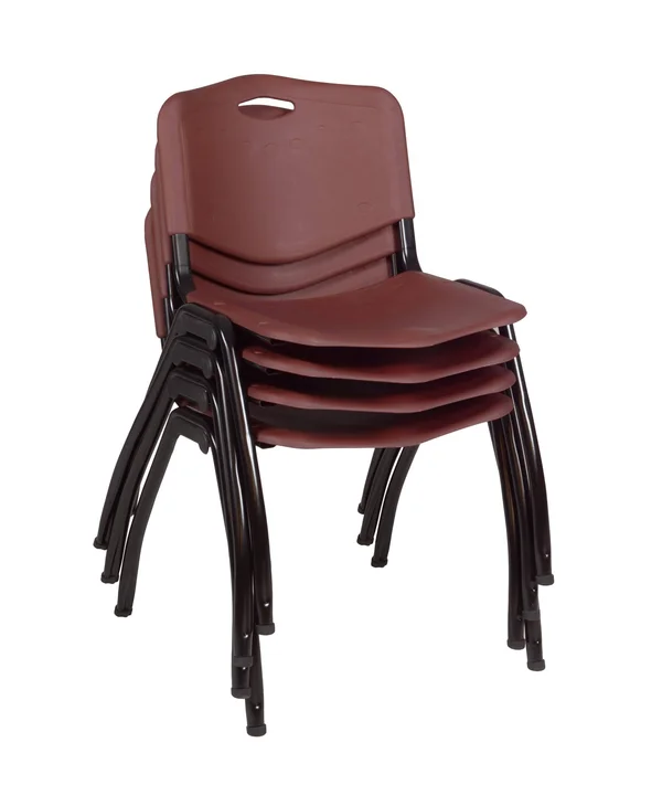 Regency Kee 42x22 Round Breakroom Table- Beige/ Chrome & 4 &M& Stack Chairs- Burgundy