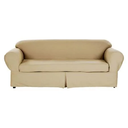 Darby Home Co Box Cushion Loveseat Slipcover Upholstery: Khaki