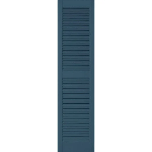 14 1/2x22W x 32x22H Lifetime Vinyl, Custom Straight Top Center Mullion, Open Louver Shutters, w/Shutter-Loks (Per Pair), Classic