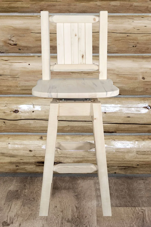Montana Woodworks MWHCBSWSNRLZBEAR Homestead Barstool with Back & Swivel with Laser Engraved Bear Design