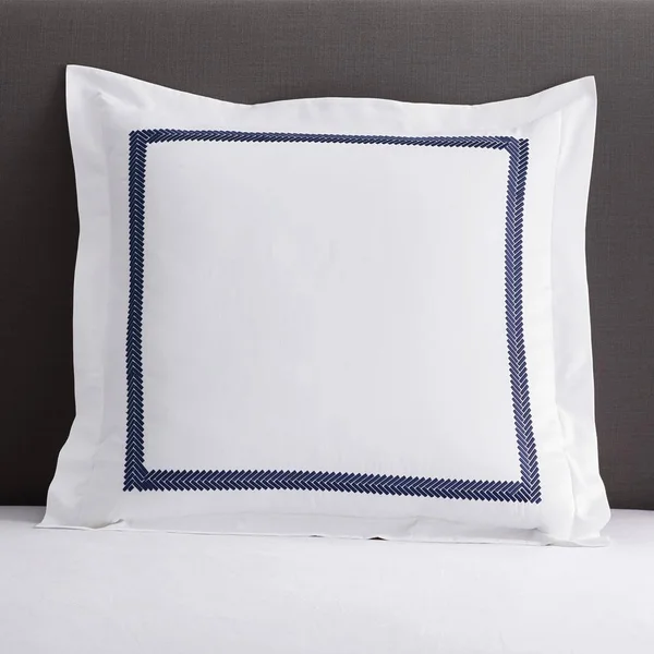 The Company Store Legends Hewett Blue Embroidered 600-Thread Count Egyptian Cotton Sateen Euro Sham