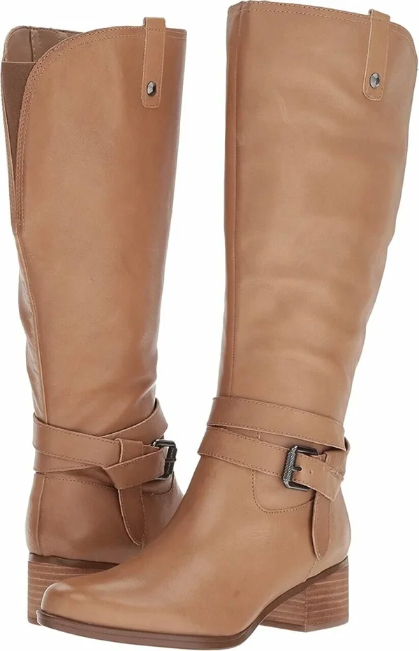Naturalizer Dev Womens Wide Calf Leather Riding Boots - Oatmeal Leather