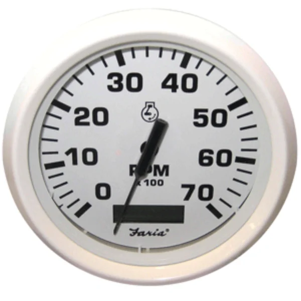 Faria Dress White 4x22 Tachometer w/Hourmeter 7, 000 RPM (Gas Outboard)
