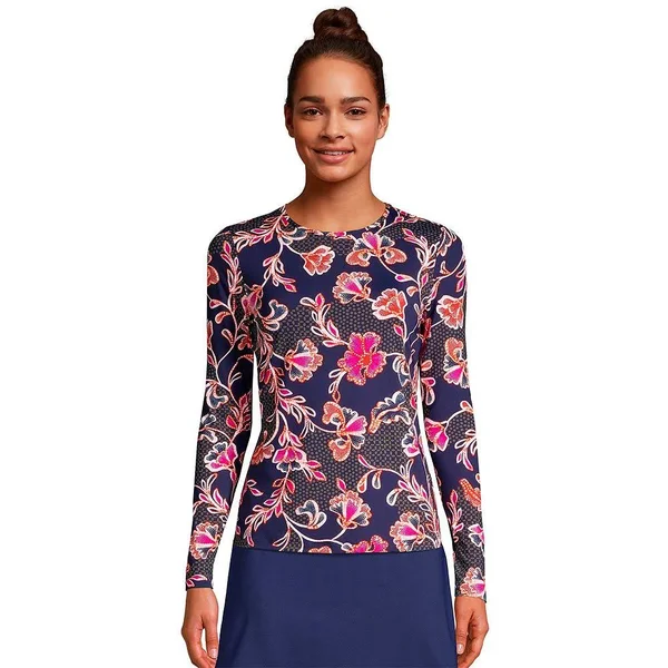 Women's Lands& End UPF 50 Long Sleeve Rash Guard, Size: Medium, Blue
