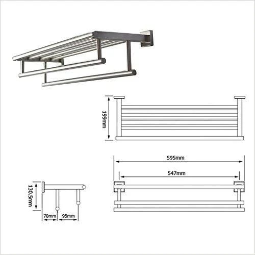 Premium Modern Double Hanging Quadruple Towel Bar Rack W Square Base 24 Inches Brushed Finish Stainless Steel