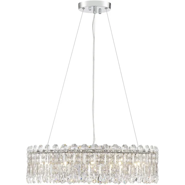 Possini Euro Design Chrome Crystal Pendant Chandelier 23 1/2x22 Wide Modern Drum LED 12-Light Fixture for Dining Room House Foye