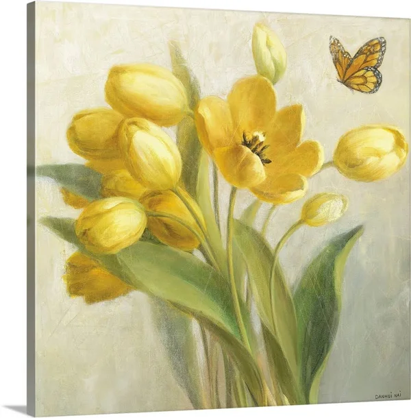 Yellow French Tulips - Canvas Wall Art, 20x20, Great Big Canvas