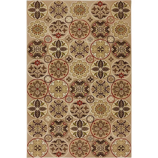 Sand Beige Floral Quilted Area Rug - 8'x10'