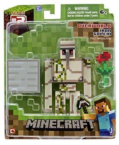 Jazwares Minecraft - Iron Golem Figure with Block of Iron & Poppy - 3 in