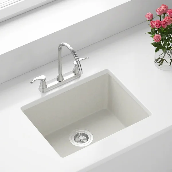 Mr Direct 808 White TruGranite Single Bowl Kitchen Sink