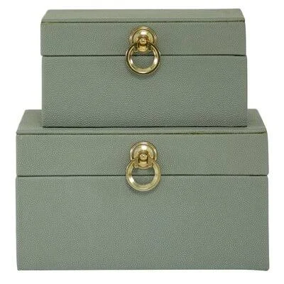 Makenna Wood 2 Piece Decorative Box Set Gold Flamingo Teen Color: Green